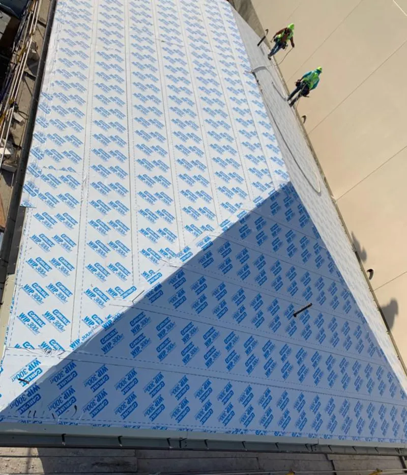 Professional roofers installing underlayment on a metal roof in Bellingham